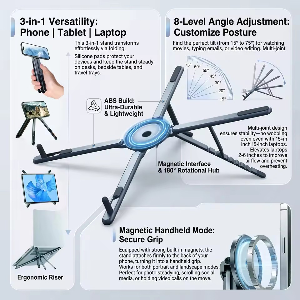 Laptop Stand Portable - Support de téléphone magnétique portable et