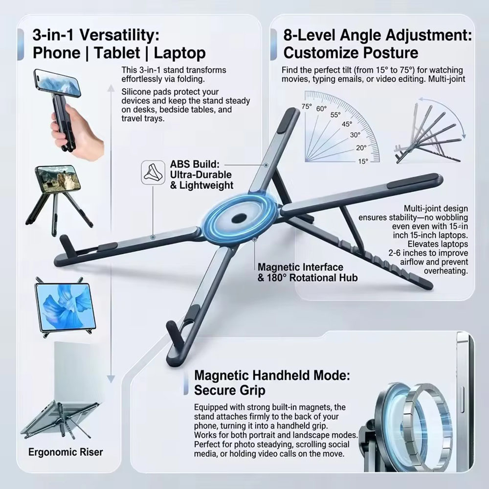 Laptop Stand Portable - Support de téléphone magnétique portable et
