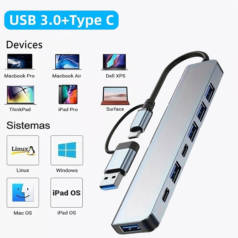 Hub USB3.0 2 en 1, 7 ports, ex - Laptop Accessories Usb avis et prix